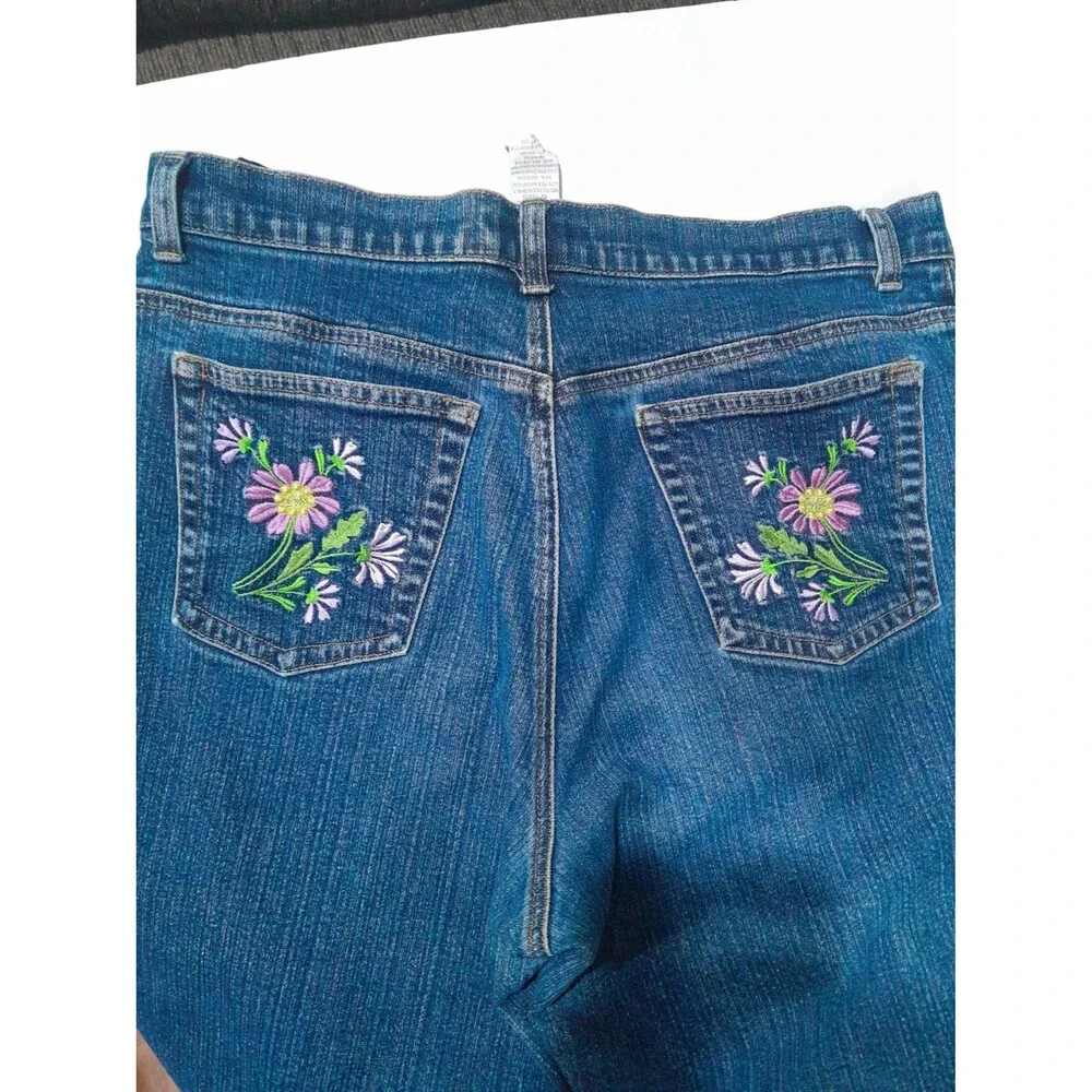 Embroidered Denim Capris, Floral, Sz 12 - Picture 3 of 5